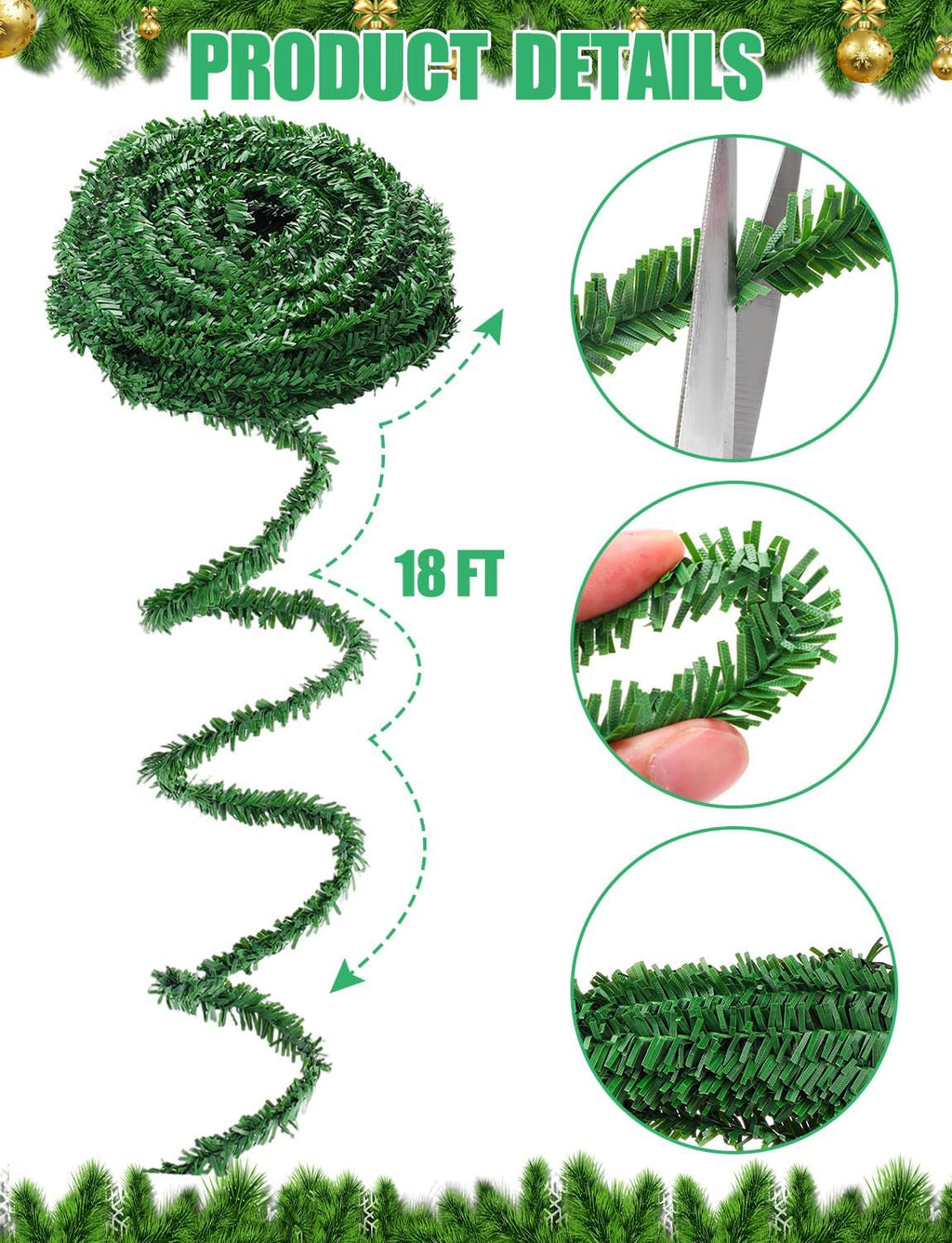 108Ft Christmas Artificial Miniature Pine Garlands, Realistic Mini Pine Greenery Roping Garland for Christmas Crafts Indoor Outdoor Decoration(18Ft x 6 Rolls)