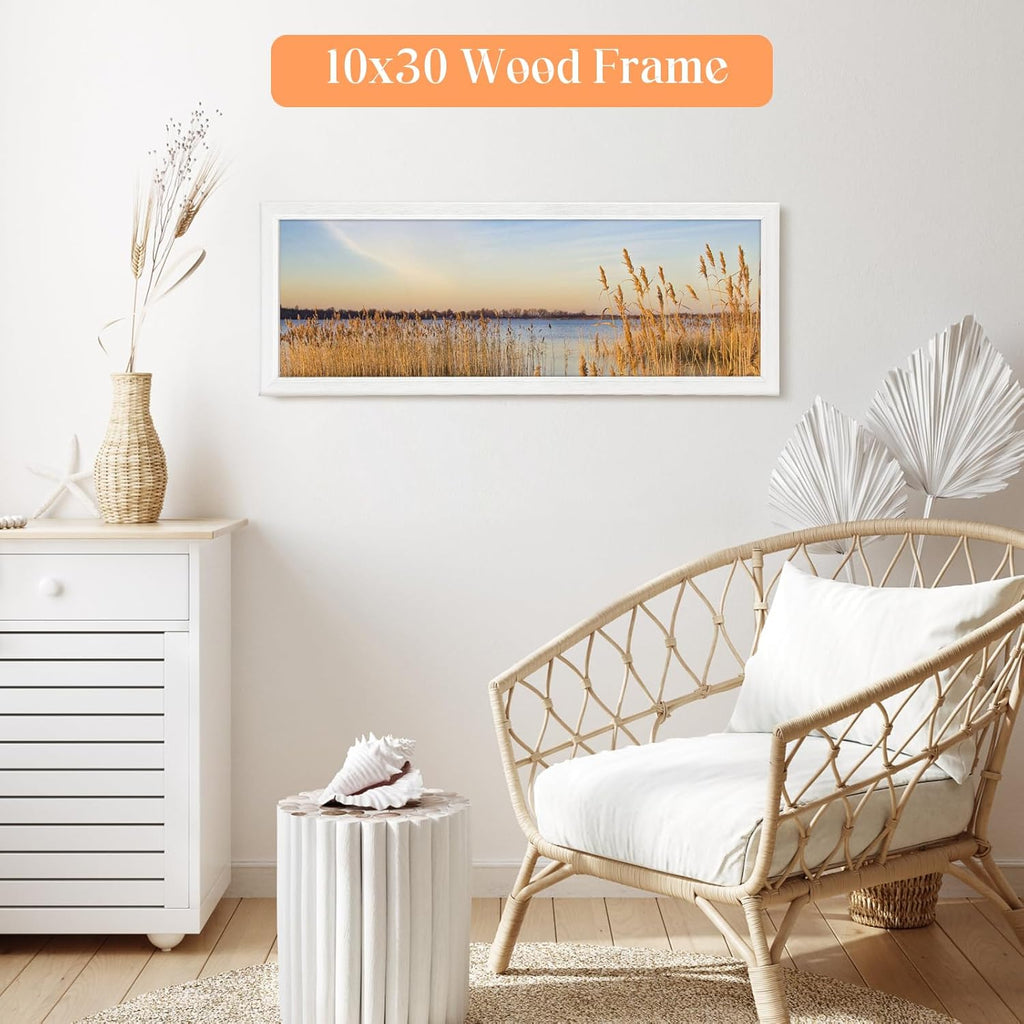 5x15 Wood Frame White, Modern Natural Woodgrain 15x5in Picture Frame, Rustic Wooden 5 x 15 inch Gallery Wall Photo Poster Frame with HD Plexiglass, Horizontal Vertical Wall Mounting Display 1pcs
