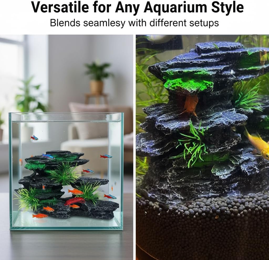 J-star Medium Aquarium Rock Mountain Decor – Realistic Resin Landscape Ornament for Fish Tanks – Enhances Underwater Scenery, Easy to Clean, Safe for Fish