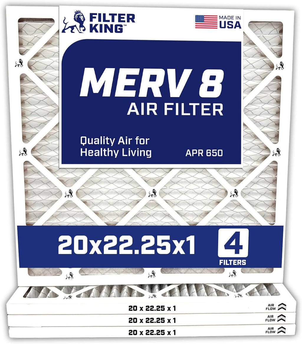 Filter King 20x22.25x1 Air Filter | 4-PACK | Carbon MERV 8 HVAC Pleated A/C Furnace Filters | MADE IN USA | Actual Size: 20 x 22.25 x .75"