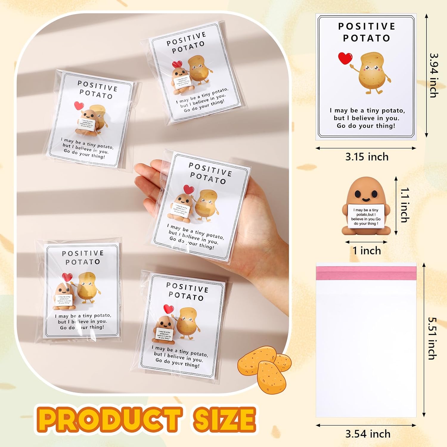 Gejoy 75 Pcs Positive Potato Gift Set Include 25 Mini Rubber Potato 25 Motivational Card 25 Bags Motivational Emotional Support Gifts for Employee Coworker Staff Teacher Team Friends