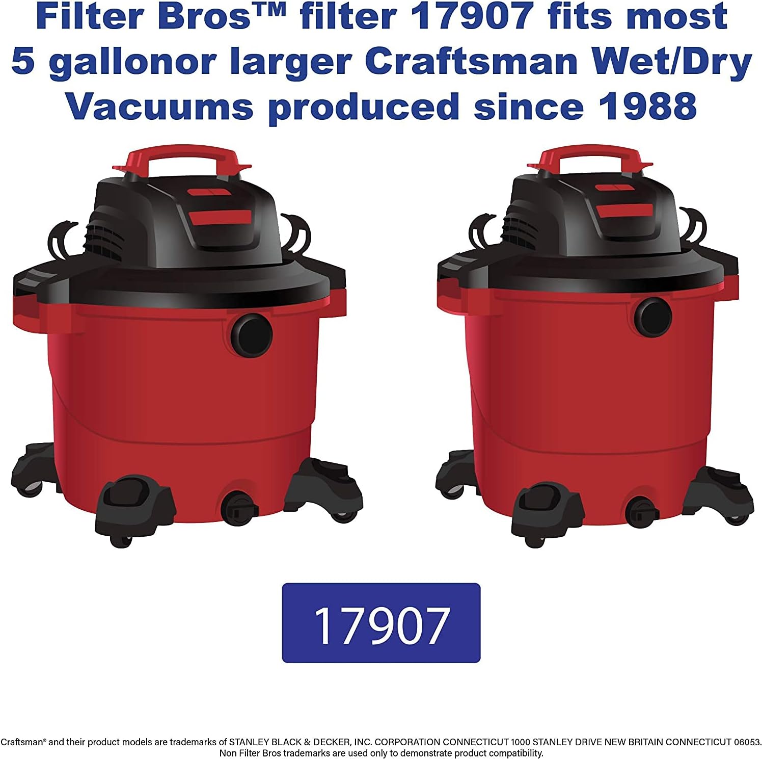 Cartridge Filter for Shop Vac Craftsman 17907 9-17907 Wet/Dry Air Filter Replacement Part 2pcs