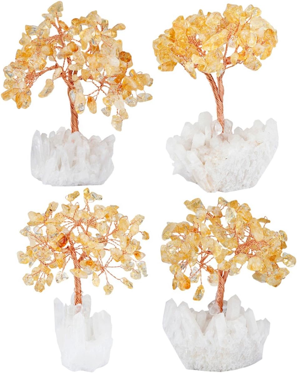 mookaitedecor Citrine Crystal Tree, Quartz Cluster Rock Crystal Base Bonsai Money Tree for Wealth and Luck