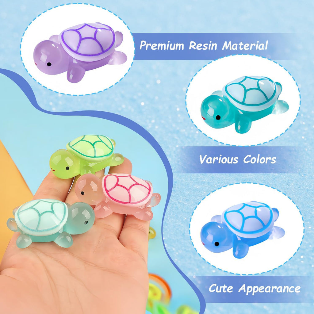 15pcs Luminous Mini Resin Turtles, Cute Tiny Turtle Figurines Glow in The Dark, for Fairy Garden Accessories, Cake Topper, Ocean Animal Theme Decor, DIY Outdoor Micro Landscape, Hidden Game