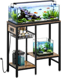 Livofloral 20 Gallon Fish Tank Stand with Power Outlet, Metal Aquarium Stand with Adjustable Shelves and Pull Out Wire Tray, Ample Storage for Fish Tanks Accessories, Reptile Tank Stands, Brown