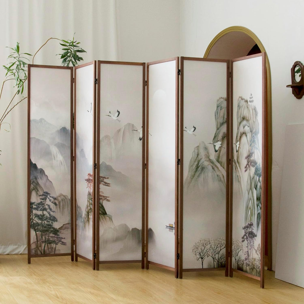6 Panel Room Divider Folding Privacy Screen,5.6 FT Tall Double Faced Panel Screen,Blackout Panel Divider for Room Seperation,Plain Landscape