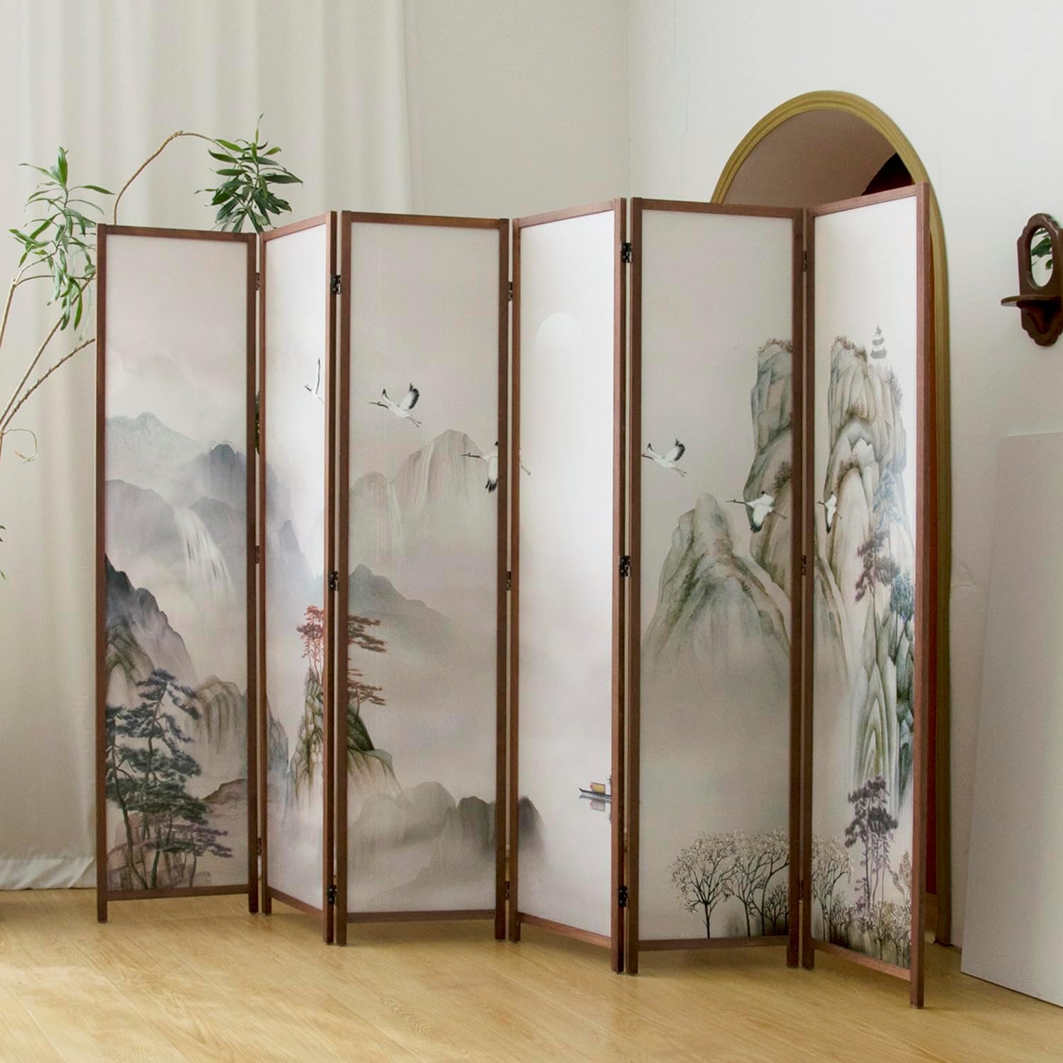 6 Panel Room Divider Folding Privacy Screen,5.6 FT Tall Double Faced Panel Screen,Blackout Panel Divider for Room Seperation,Plain Landscape