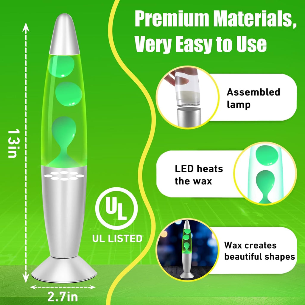 Green Wax Liquid Motion Lamps Multi Color Changing: 13" LED Night Light for Kids Adults, Small Table Lamps for Home Bedroom Decor, Christmas Mood Lights Decor, Birthday Gifts for Boys Girls