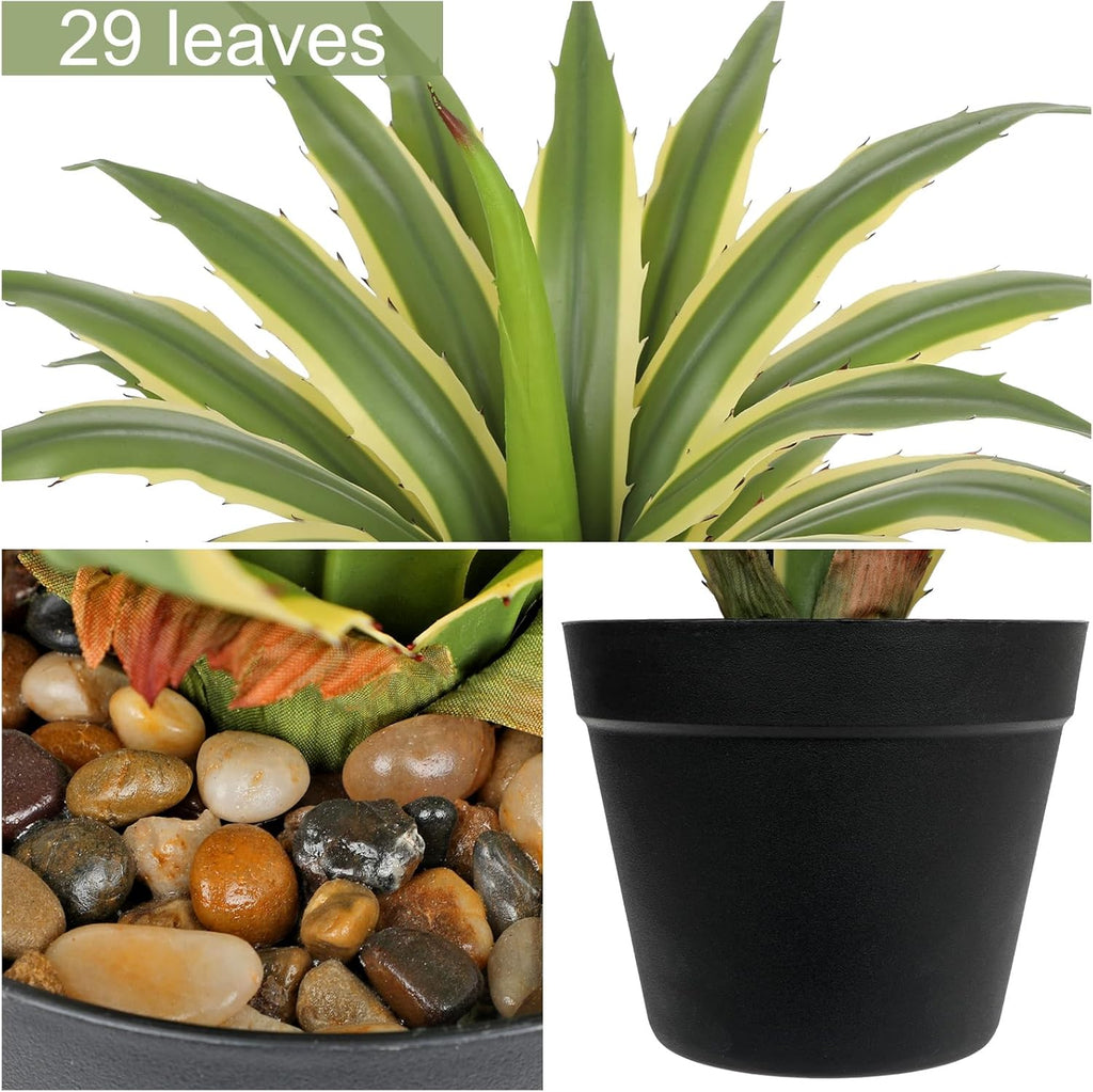 Hollyone Large Artificial Agave Plants 16.9" Tall Fake Agave Plant in Black Pot with Real Stone Pebbles Faux Succulent Aloe Tropical Plants Potted for Indoor Outdoor Home Patio Garden Decor