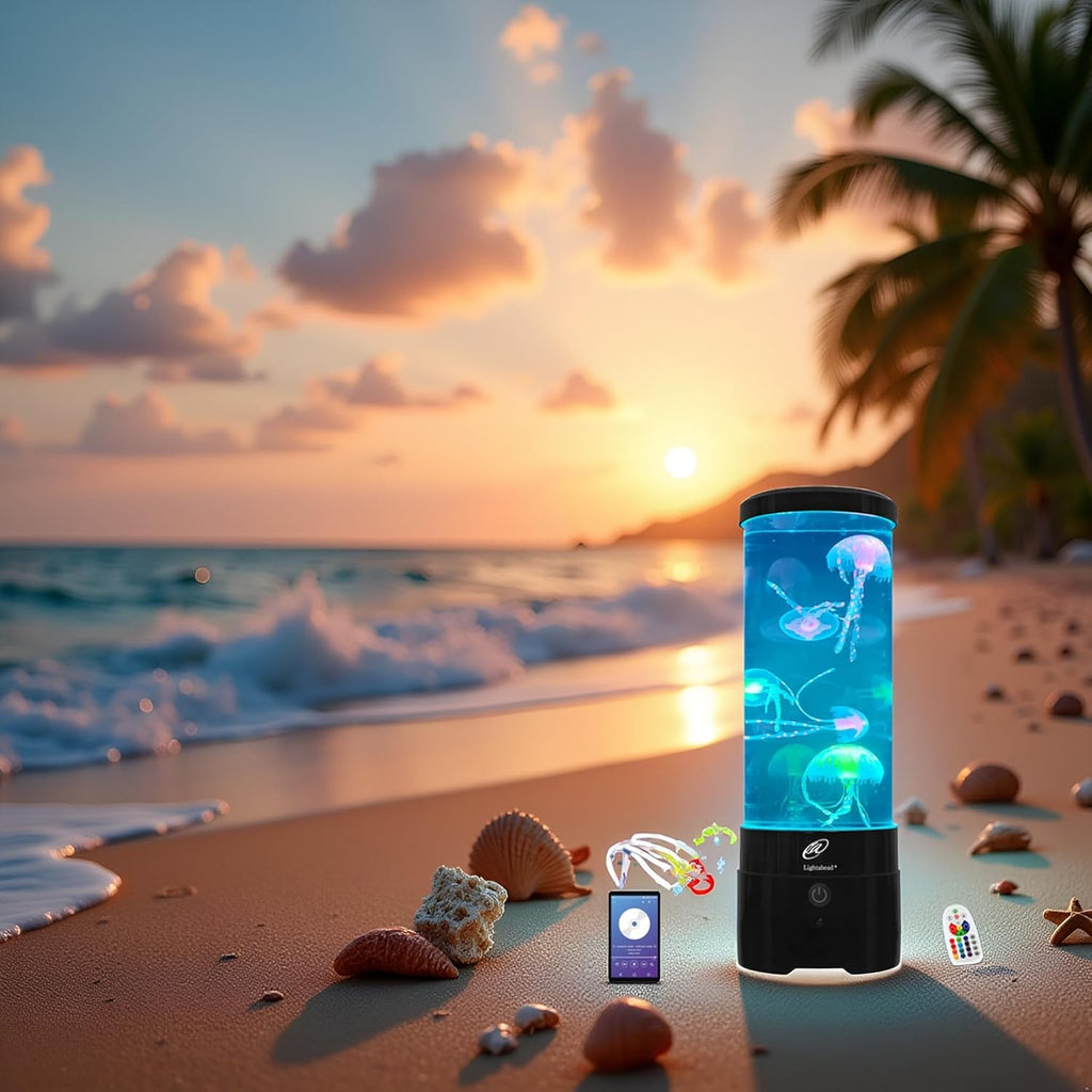 Lightahead LED Sensory Jellyfish Aquarium Lamp with Bluetooth Speaker and Color Changing Light Effects. Majestic and Standing Tall at 16 Inches! Large (16 Inches Tall)