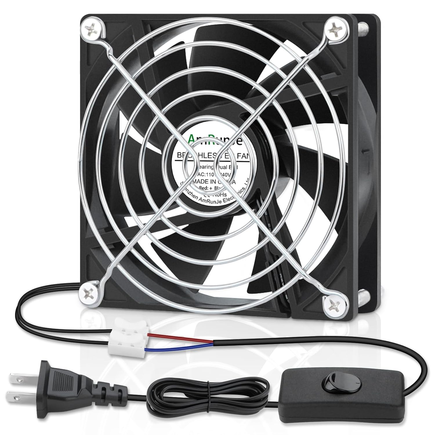 EC Cooling Fan 110V 115V 120V 220V 240V 92mm X 25mm AC High Speed Dual Ball Bearing for Receiver PS4 Cabinet Xbox Greenhouse Cooling