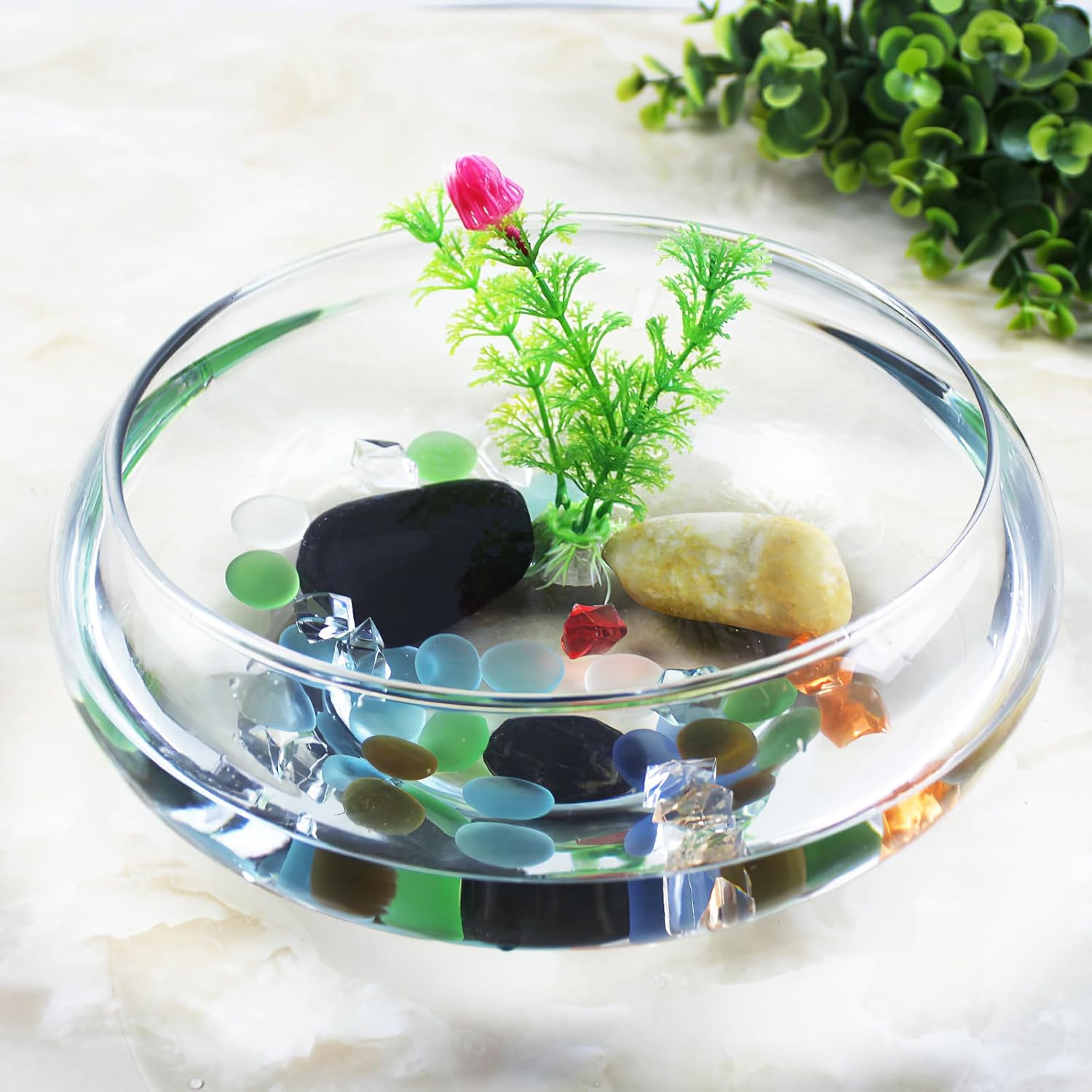 Plastic Fish Bowl: 2800ml Round Terrarium Vase for Small Fish Water Plants - Betta Tank Flower Container Bowl for Office Living Room Or Decoration