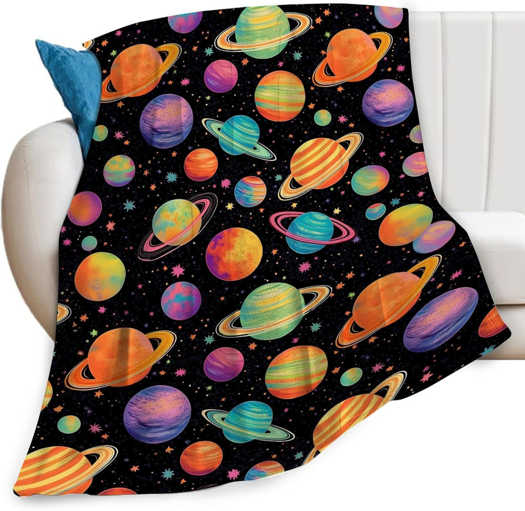 Space Planet Throw Blanket Solar System Print Throw Blankets Gifts for Couch Sofa Bed Stuff Decor Soft Cozy Fleece Plush Warm Flannel Bedding for Lover Boys Girls 40"x50"