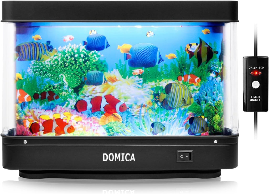Fake Fish Tank with Moving Fish, Decorative Aquarium Lamp, Artificial Tropical Marine Tank, Sensory LED Mood Light Office Table Light, Fun Gifts