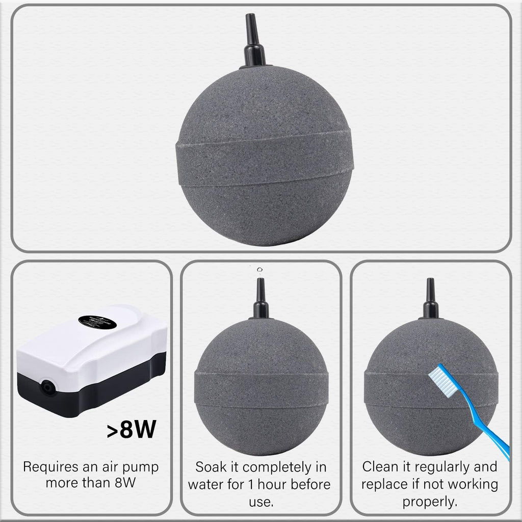 Air Stone Bubble Diffuser Ball - for Aquarium Air Pump and Fish Tanks, Gray, Pack of 10pcs