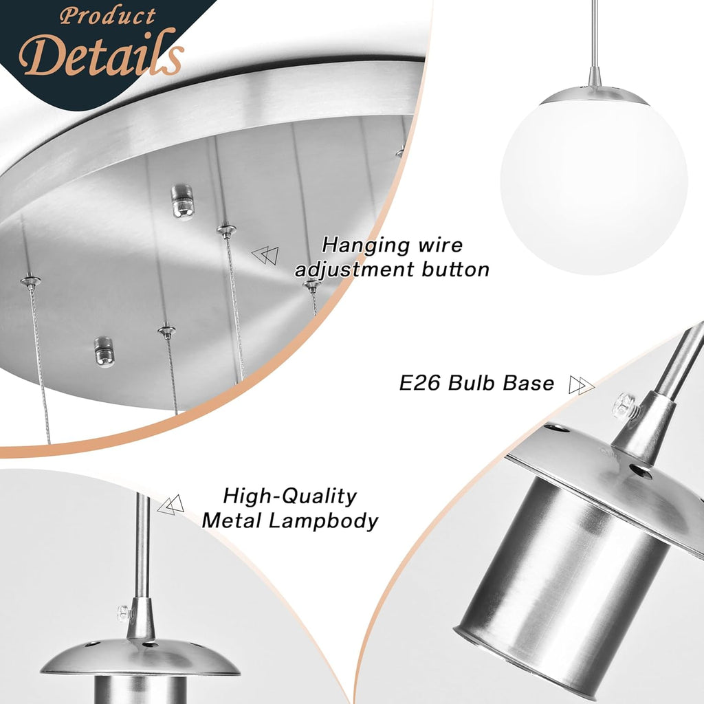 KoKo&Yukina 9-Light Globe Milky White Glass Pendant Light Adjustable Length Pendant Lights Modern Glass Globe Pendant Lights Nickel Chandeliers Large Chandeliers for High Ceiling (Bulb & Remote Incl)
