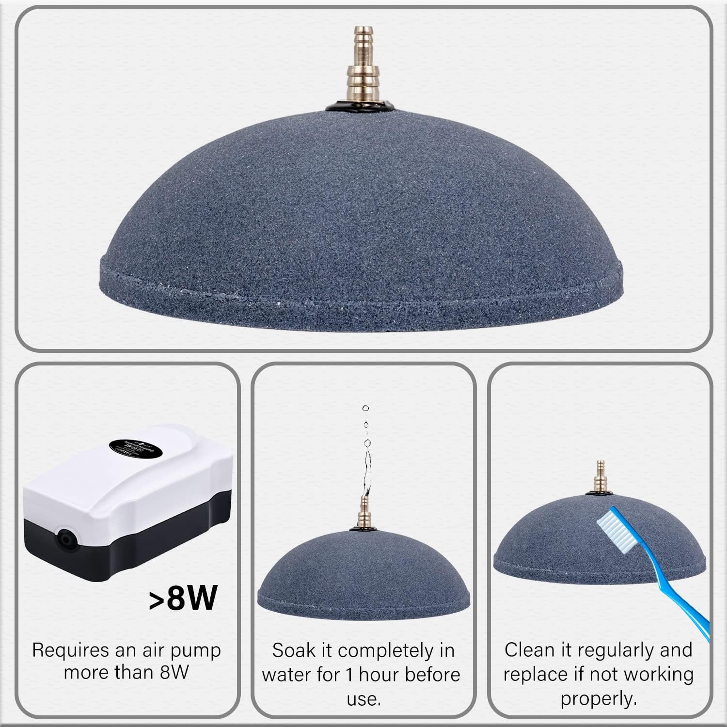 Air Stone Bubble Diffuser Ball - for Aquarium Air Pump and Fish Tanks, Gray, Pack of 10pcs