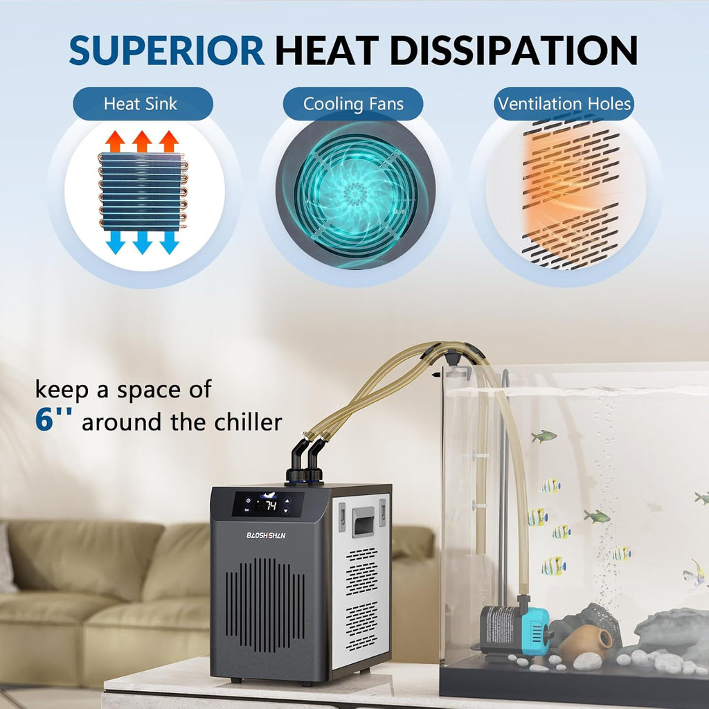 BAOSHISHAN Aquarium Chiller, [2024 Upgrade] 42gal 1/10 HP Water Cooler Fish Tank, Quiet Refrigeration Compressor Touch Screen Aquarium Cooler for Hydroponics Axolotl Coral Crystal Shrimp