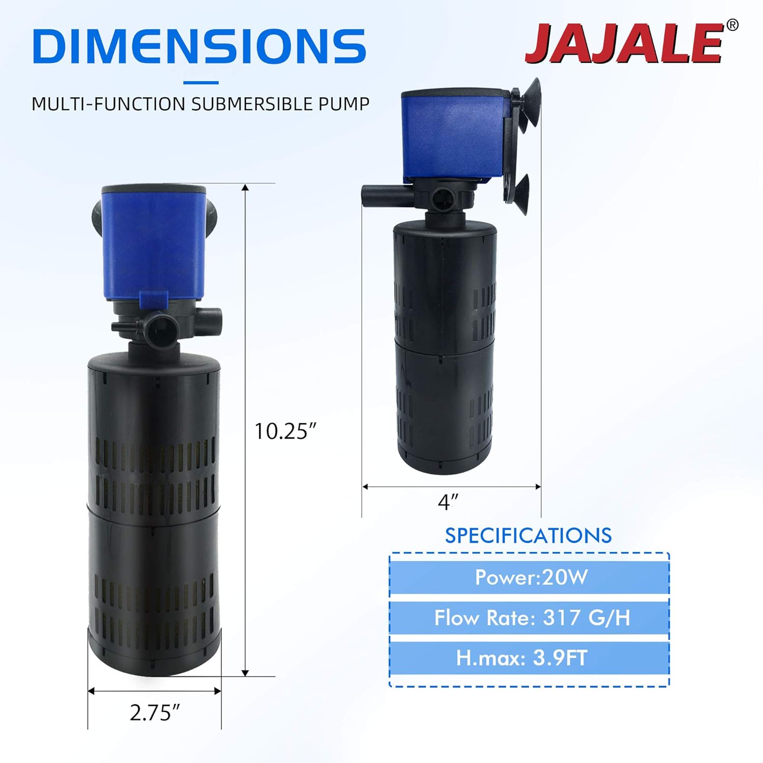 320 GPH Internal Filter Submersible Pump - 3 in 1 Aquarium Fish Tank Pump with Oxygenation, Filtration & Water Cycling, 3.9 ft max lift, 20W - 2 Pack