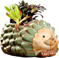 DIYOMR Small Ceramic Planter Pot, 4.3" Vintage Bronze Animal Planters Ceramic Flowerpot Succulent Pots Cactus Pot for Office Home Desktop Decor - Plants Not Included (Hedgehog Pot)