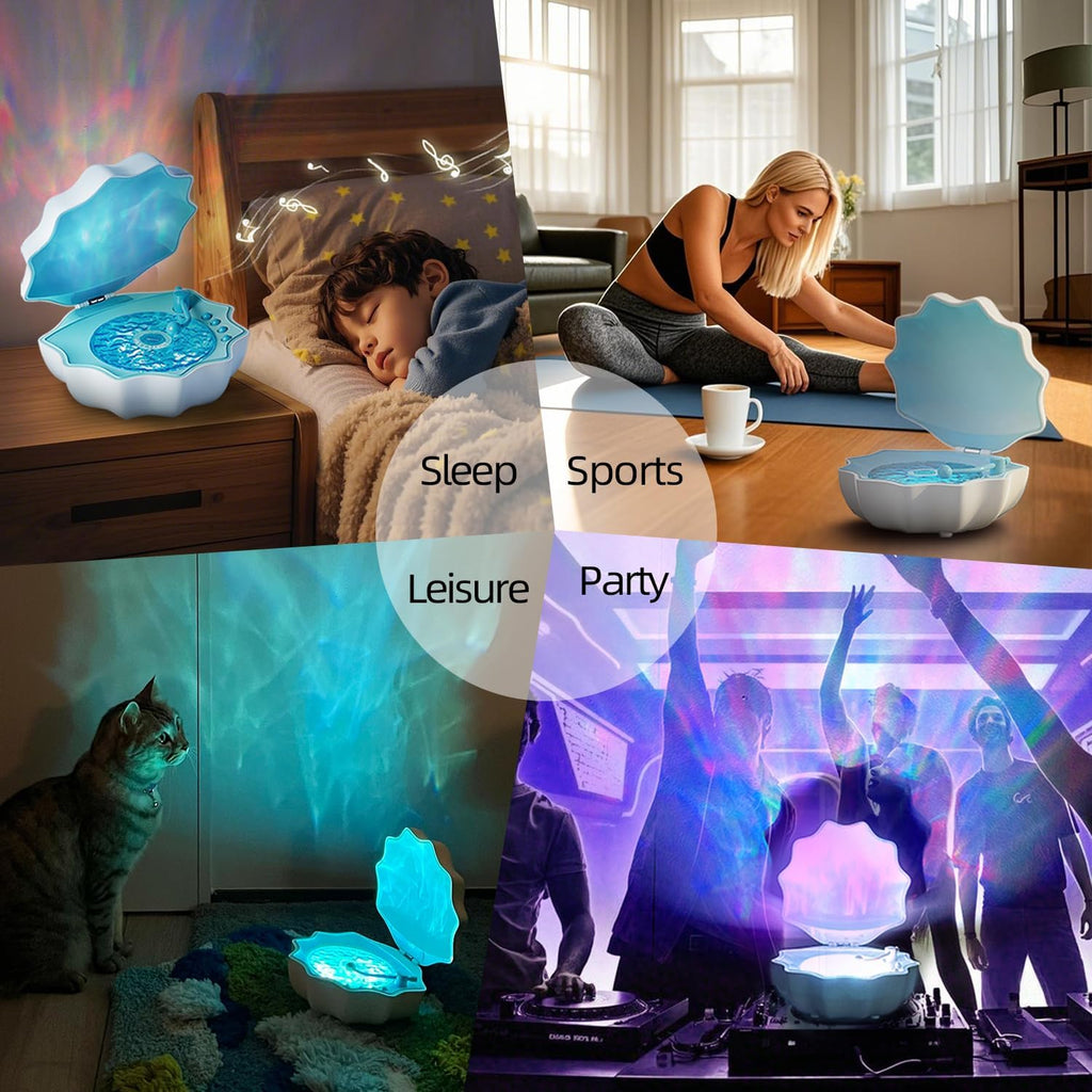 Northern Lights Projector, Night Light Projector for Bedroom Built-in Bluetooth Speaker, White Noise, Shell Night Light for Room Decor/Gift for Kids/Christmas/Music/Relaxation/Birthday (Blue)