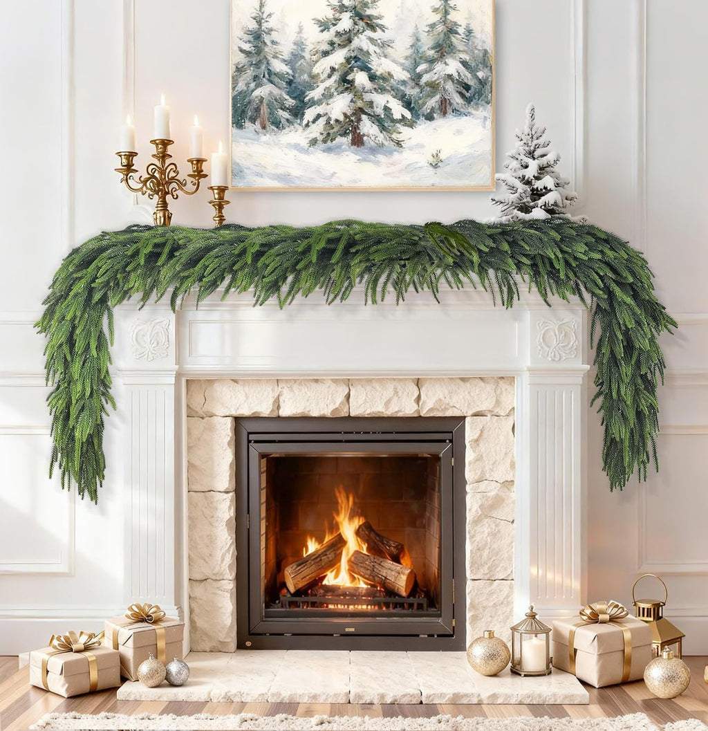 12FT (2pcs 6Ft) Extra Full Christmas Garland Real Touch Norfolk Pine Garland Christmas Decorations Realistic Greenery Garlands for Mantle, Table, Stair, Railing, Fireplace Indoor Outdoor Holiday Decor