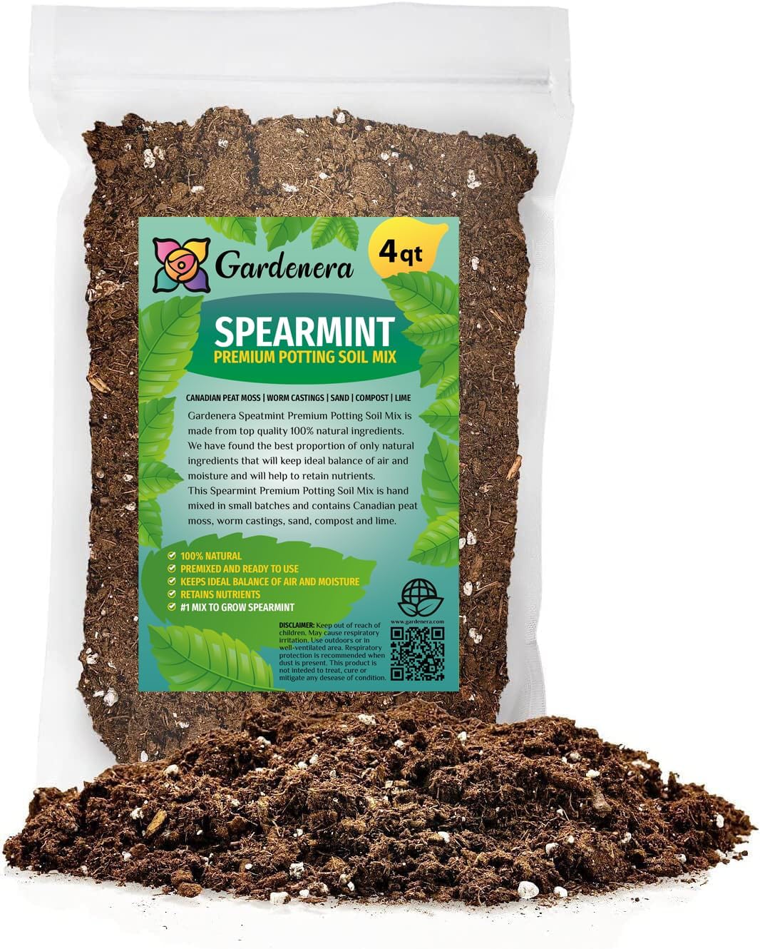 Gardenera Spearmint Potting Mix - Promote Strong Roots and Fragrant Foliage with Our Premium Blend - 4 Quart