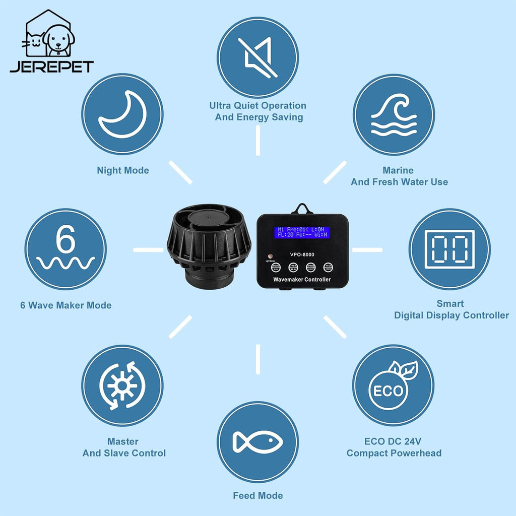 2100GPH Aquarium Wave Maker with Controller Mini DC 24V 12W Powerhead with Magnetic Mounting, Wavemaker with LED Display for 30 to 60 Gallon Tank