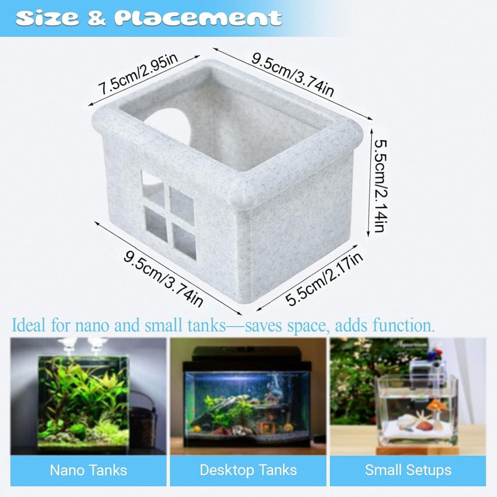 Marble Gray Floating Betta Fish Hideout with Window – 3D Breeding Box & Resting Cave – Floating Betta Hammock, Feeding Platform & Fish Tank Accessories for Nano Aquariums, Bowls & Small Tanks