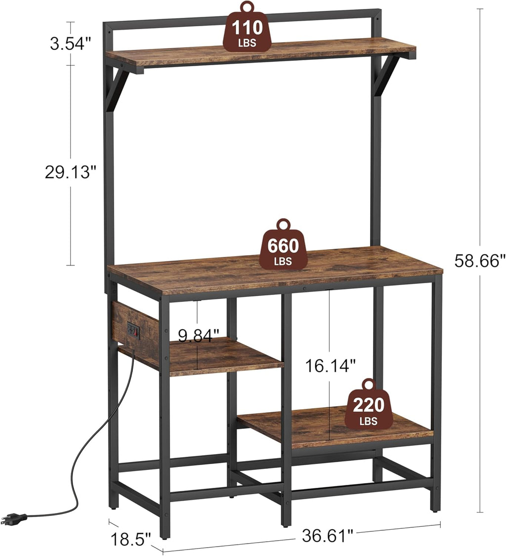 40-50 Gallon Fish Tank Stand with Power Outlet, Metal Aquarium Stand with Filter Storage, 6-Leg Reptile Tank Stand with 3-Tier Adjustable Storage Shelves and roof Support