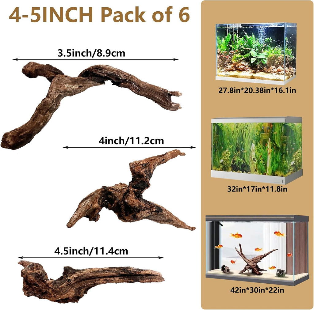 Tfwadmx Natural Small Coral Driftwood for Aquarium Decor 6 Pcs 4-5" Fish Tank Decorations Reptile Decor Assorted Driftwood Branch Reptile Tank Wood Decor