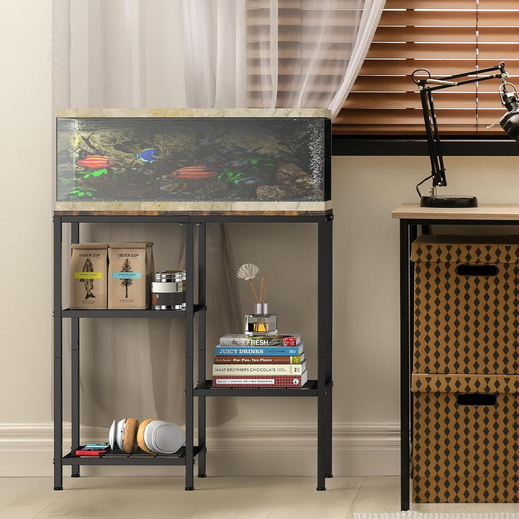 YBING 20 Gallon Fish Tank Stand with Shelf Aquarium Stand Reptile Tank Stand with 3-Tier Small Mesh Shelves 29" L x12 W x 30" H Brown