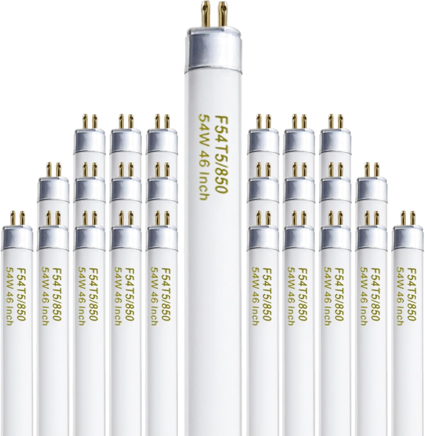 46 Inches T5 Fluorescent Bulb 54W, F54T5/850/HO 54 Watt T5 High Output 5000K Fluorescent Tube, 25 Pack, G5 Base, 4200 Lumens, CRI 82
