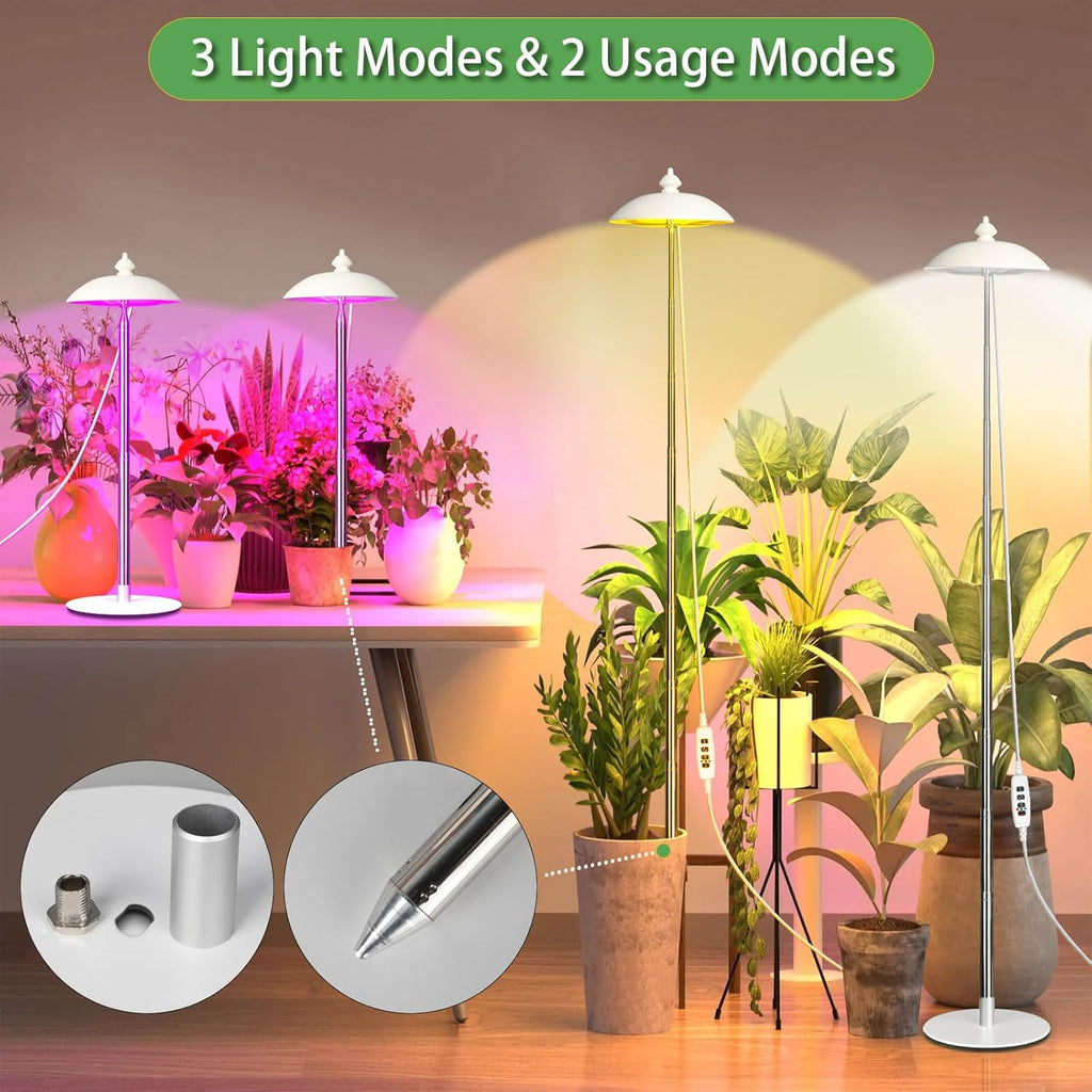LED Floor Grow Lights for Indoor Plants, Corner Stand Full Spectrum Plant Growing Lamp, 10 Dimmable Levels Auto 3/6/9/12H Timer Grow Light, Height Adjustable for Large Tall Plants