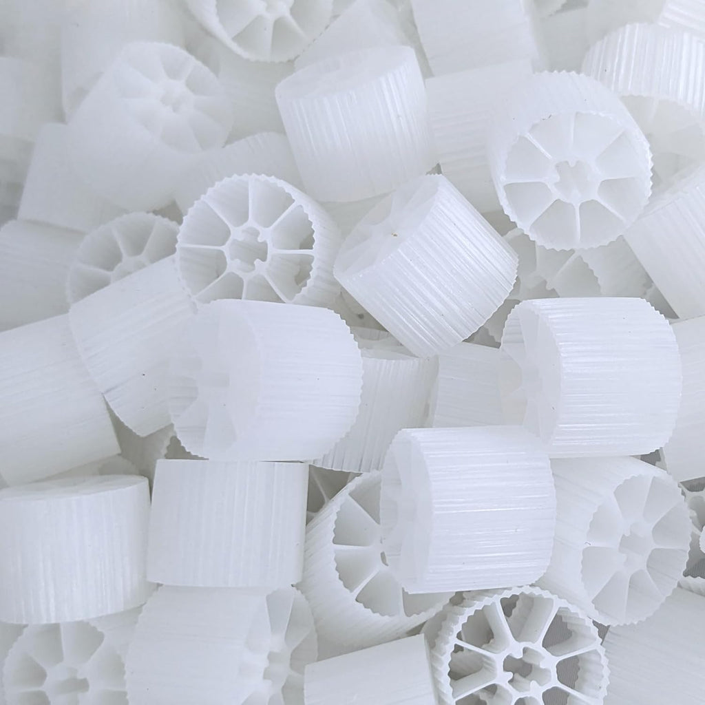 Moving Bed Bio Filter Media - 20mm, White, for Koi Ponds, Aquariums, Aquaculture, Aquaponics (100 pcs)