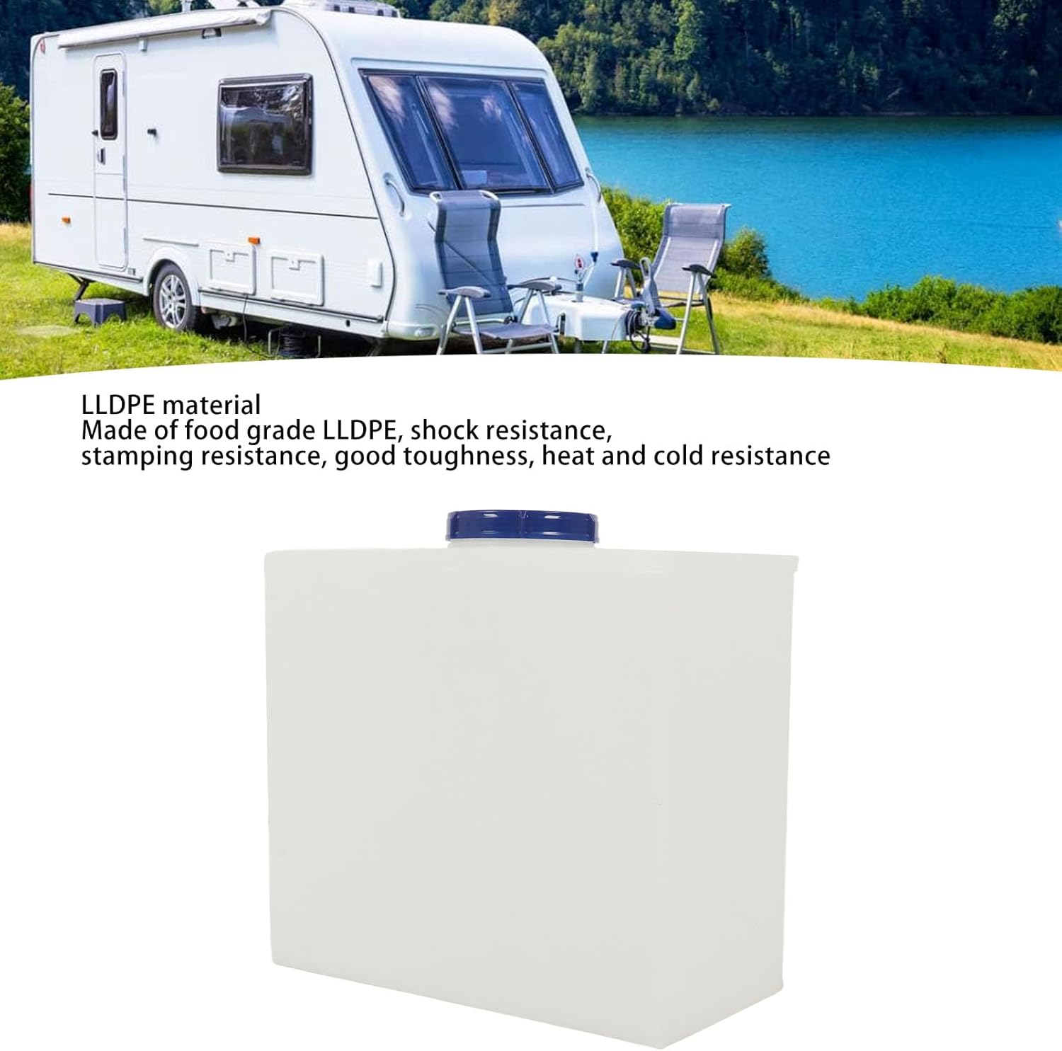 Asixxsix RV Fresh Water Tank, 7 Gallons Leak Proof Potable Water Storage Tank 100mm Inlet Port Diameter Cube Shape Water Plastic Storage for Campers Trailers Motorhomes RVs