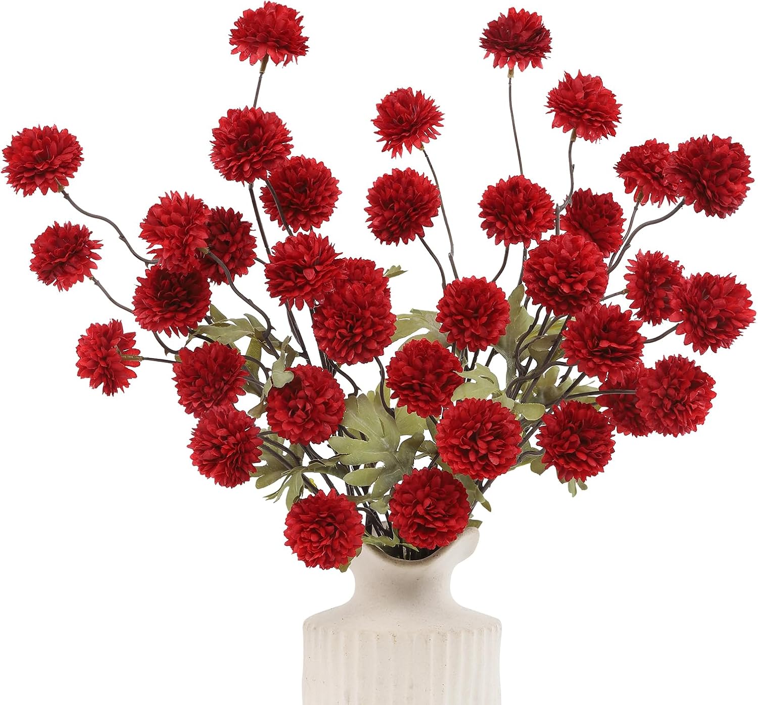 DuHouse 6pcs Artificial Flowers Faux Silk Pompon Mum,Silk Small Mini Chrysanthemum Ball with Stems for DIY Bouquets Centerpieces Vase Home Table Kitchen Decorations(Dark Red)