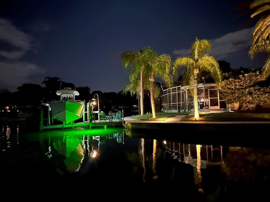 Barnacle Burning Lamps & Saltwater Approved 14,000 Lumens Each, Brilliant Green Double Lamp Underwater Fish Lights, with 50' Cords (28,000 Total Lumens)