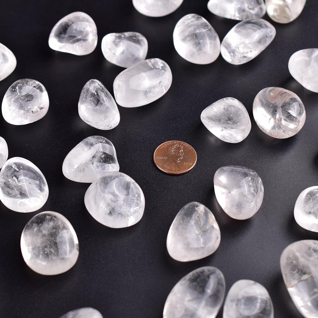 Polished Stone Set Clear Quartz Crystals, 0.8" Handpicked Tumbled Gemstones Rocks, Pebbles for Reiki, Chakra, Healing, Home Decor