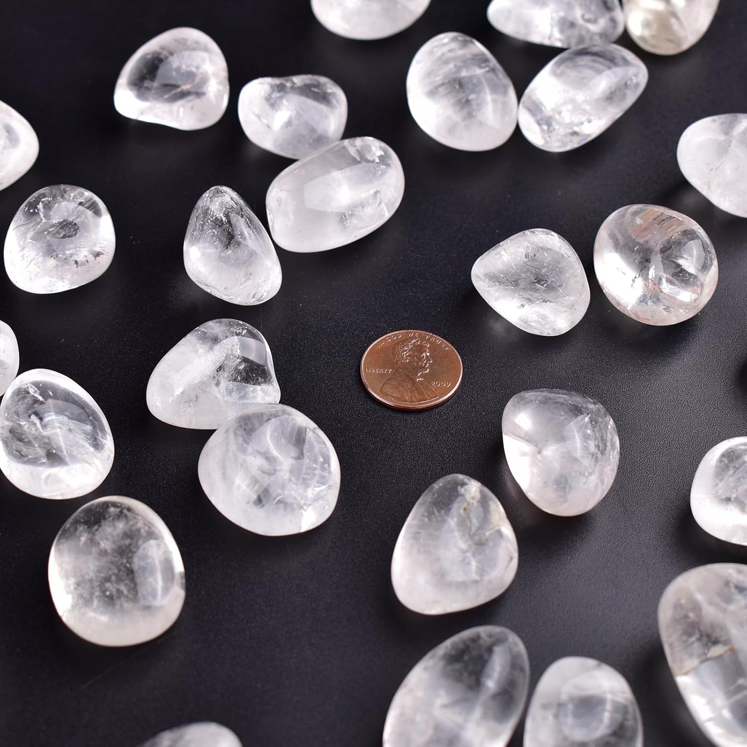 Polished Stone Set Clear Quartz Crystals, 0.8" Handpicked Tumbled Gemstones Rocks, Pebbles for Reiki, Chakra, Healing, Home Decor