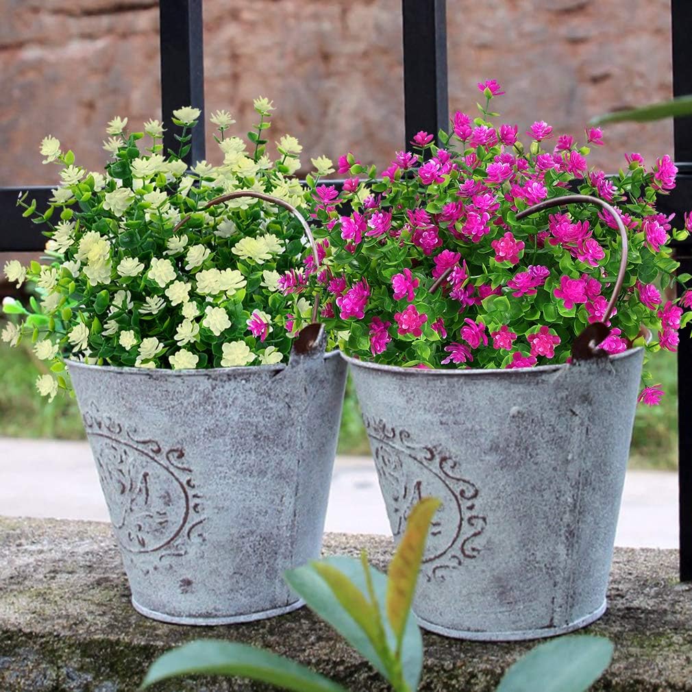 12 Bundles Outdoor Artificial Flowers UV Resistant Fake Boxwood Plants, Faux Greenery for Indoor Outside Hanging Plants Garden Porch Window Box Home Wedding Farmhouse Décor (Milk Green)