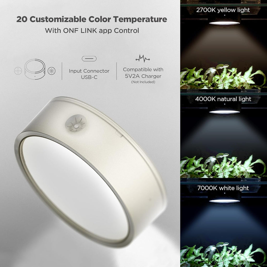 ONF Mist O+ App Controlled Via Bluetooth Magnetic Full Spectrum Grow Light, Colorfull LED Indoor Plant Light, Puck Light 4 Level dimmable 3 Color Temperature, Under Cabinet Grow Light, Beige