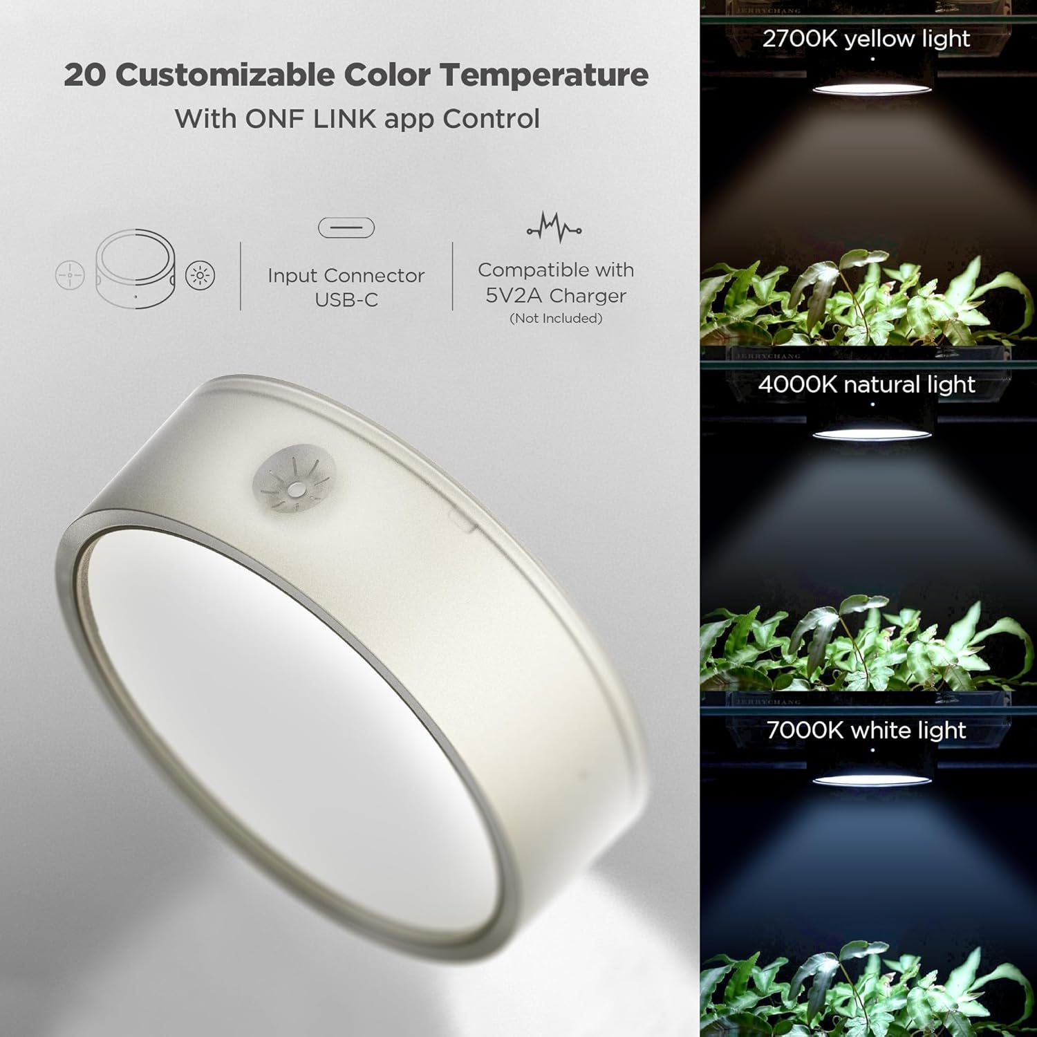 ONF Mist O+ App Controlled Via Bluetooth Magnetic Full Spectrum Grow Light, Colorfull LED Indoor Plant Light, Puck Light 4 Level dimmable 3 Color Temperature, Under Cabinet Grow Light, Beige
