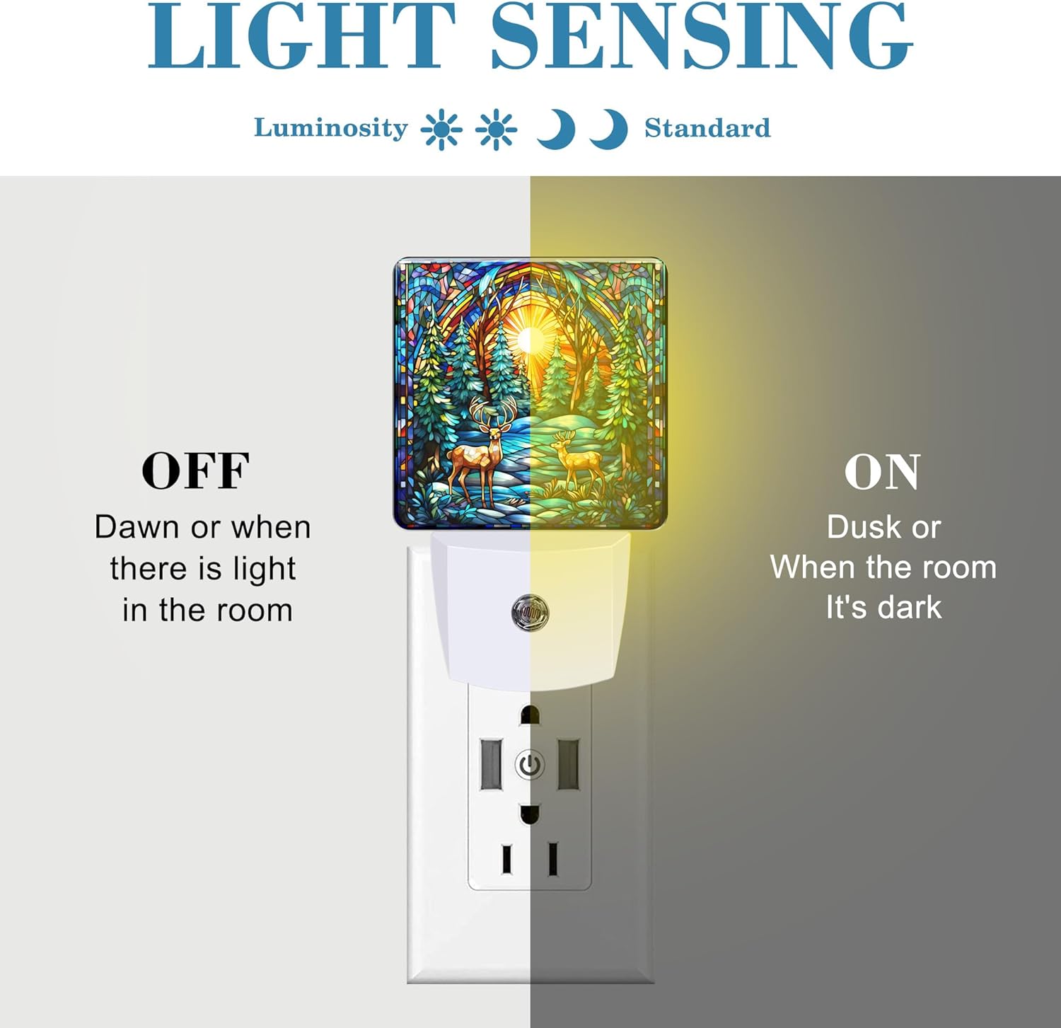 Plug in Night Lights Christmas Stained Glass Deer Nightlight Plug Into Wall Dusk to Dawn Sensor LED Night Light for Kid Girls Boys Women Room Decor,Hallway,Kitchen,Bathroom,Nursery,Stairs
