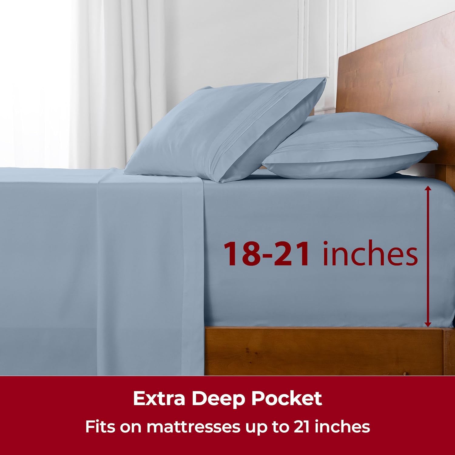 Mellanni Extra Deep California King Sheets - 4 PC Iconic Collection Bedding - Luxury, Ultra Soft, Cooling Bed Sheets - Wrinkle, Fade, Stain Resistant (Cal King, Blue Hydrangea)