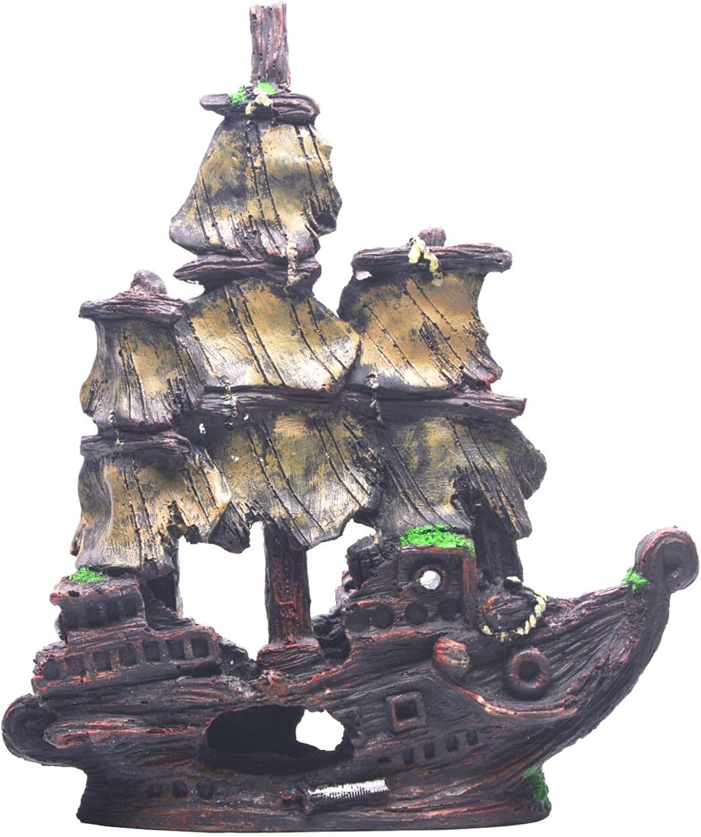 Saim Aquarium Shipwreck Decorations Fish Tank Ornaments, Fish Tank Lifelike Ship Decor, Resin Pirate Ship Decor, Sunken Ship Tabletop Ornaments Fish Shrimp Cave Hide