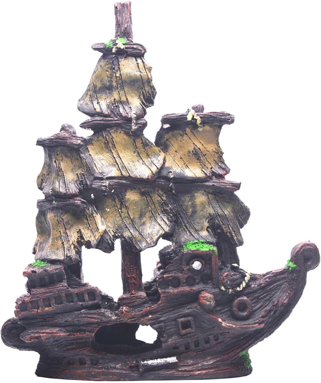 Saim Aquarium Shipwreck Decorations Fish Tank Ornaments, Fish Tank Lifelike Ship Decor, Resin Pirate Ship Decor, Sunken Ship Tabletop Ornaments Fish Shrimp Cave Hide