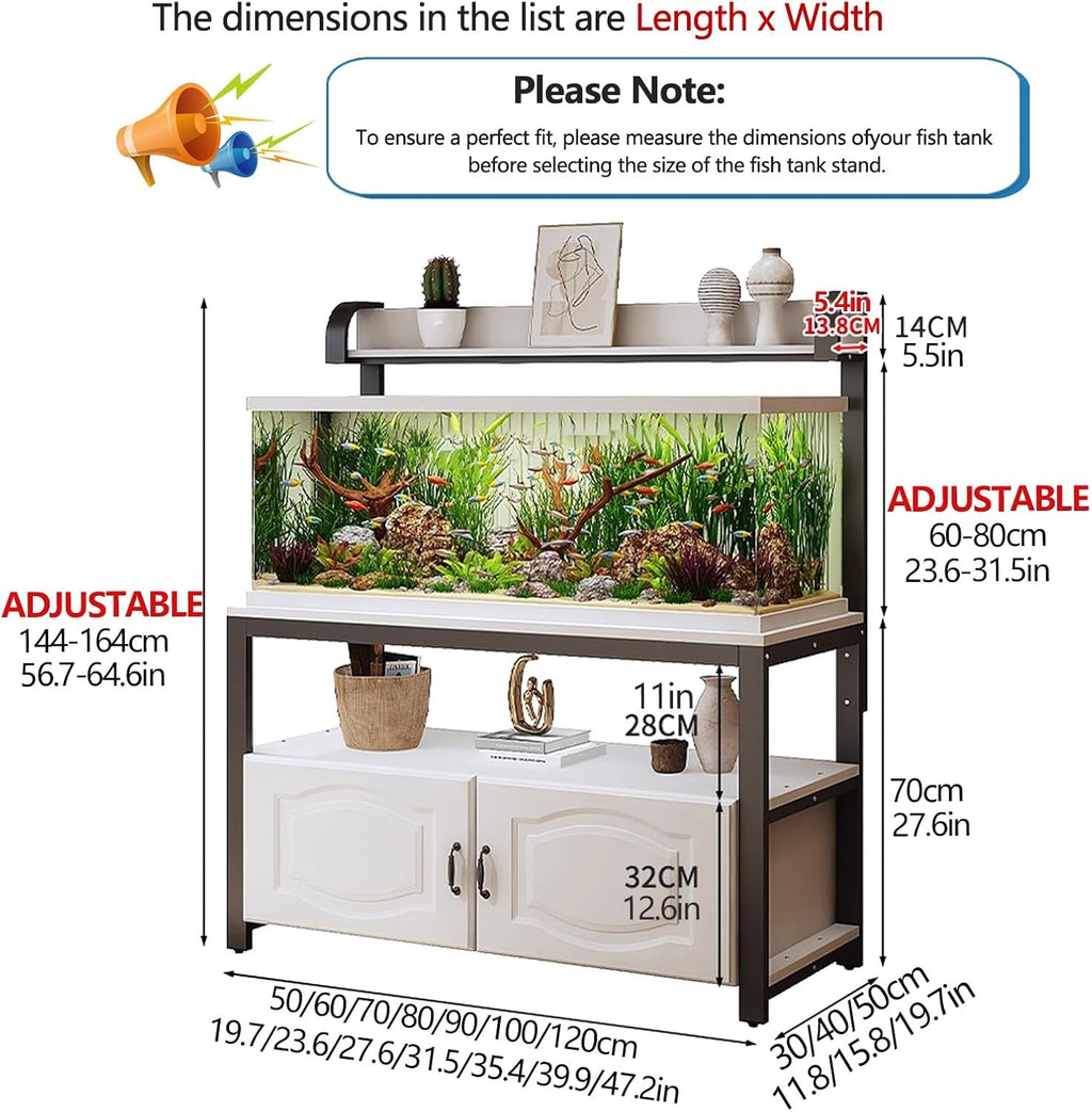 Large Aquarium Stand with Storage Cabinet, Adjustable Height, High Load Capacity, Suitable for Reptile/Reptile Tanks(White,90x40cm/35.4x15.7in)