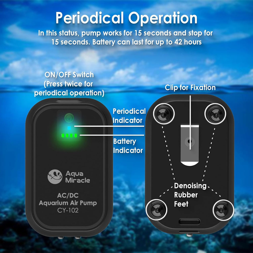 AquaMiracle USB Aquarium Air Pump Rechargeable Aerator for Bait Bucket, Portable Battery Powered Air Pump for Aquarium, Fish Tank Air Pump for Outdoor Fishing, Power Outage & Emergency