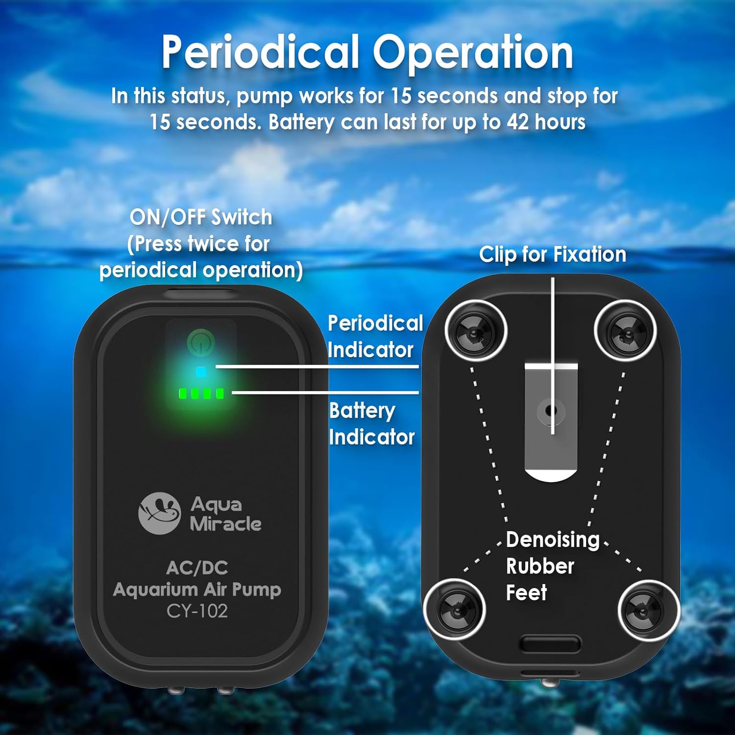 AquaMiracle USB Aquarium Air Pump Rechargeable Aerator for Bait Bucket, Portable Battery Powered Air Pump for Aquarium, Fish Tank Air Pump for Outdoor Fishing, Power Outage & Emergency